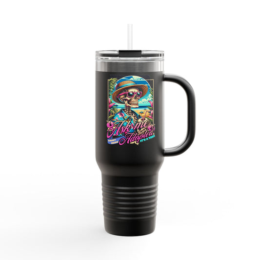 Ask Me About Being Adopted – Retro Travel Mug | Double-Walled Insulated Cup for Coffee, Road Trips & Advocacy Conversations