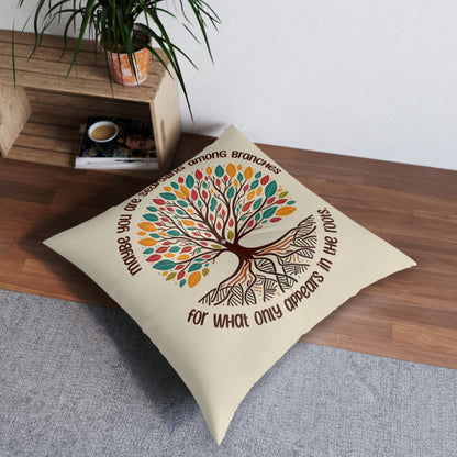 Roots Floor Pillow — “Maybe You Are Searching Among Branches” Tufted Floor Pillow with Tree Design - Cozy Home Décor