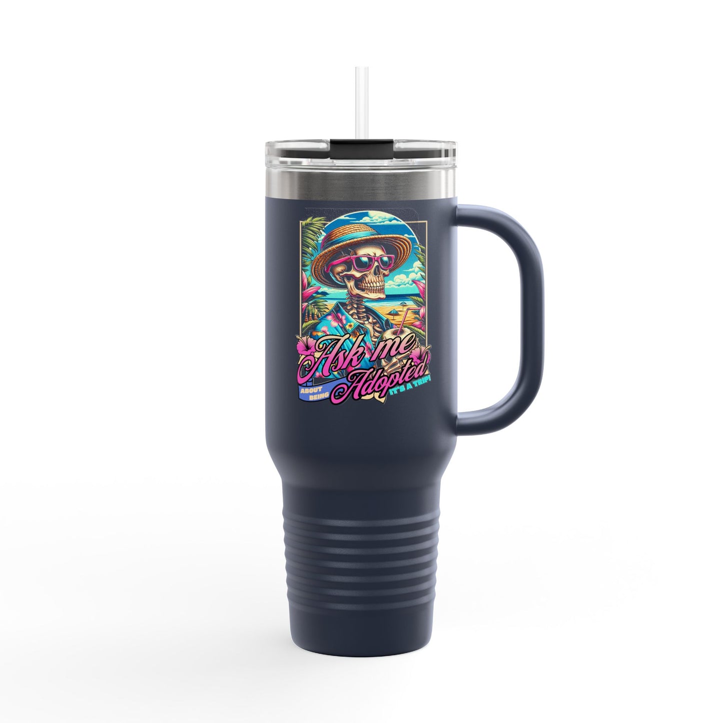 Ask Me About Being Adopted – Retro Travel Mug | Double-Walled Insulated Cup for Coffee, Road Trips & Advocacy Conversations