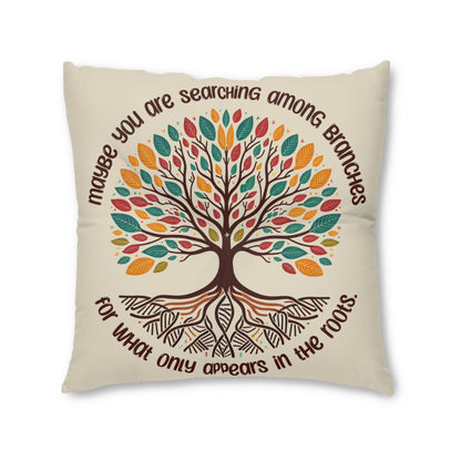 Roots Floor Pillow — “Maybe You Are Searching Among Branches” Tufted Floor Pillow with Tree Design - Cozy Home Décor