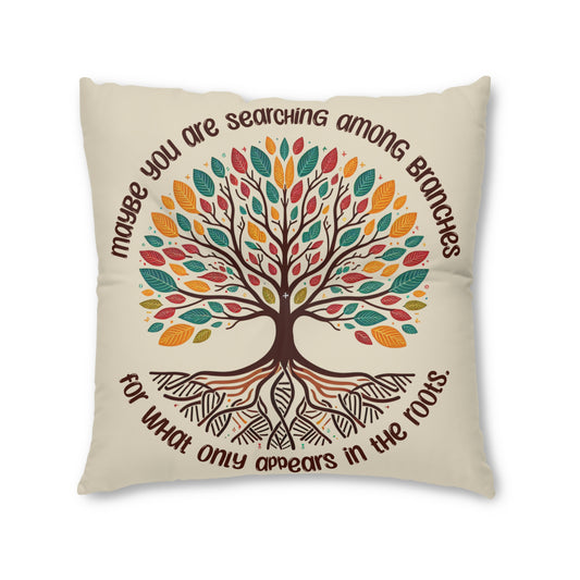 Roots Floor Pillow — “Maybe You Are Searching Among Branches” Tufted Floor Pillow with Tree Design - Cozy Home Décor
